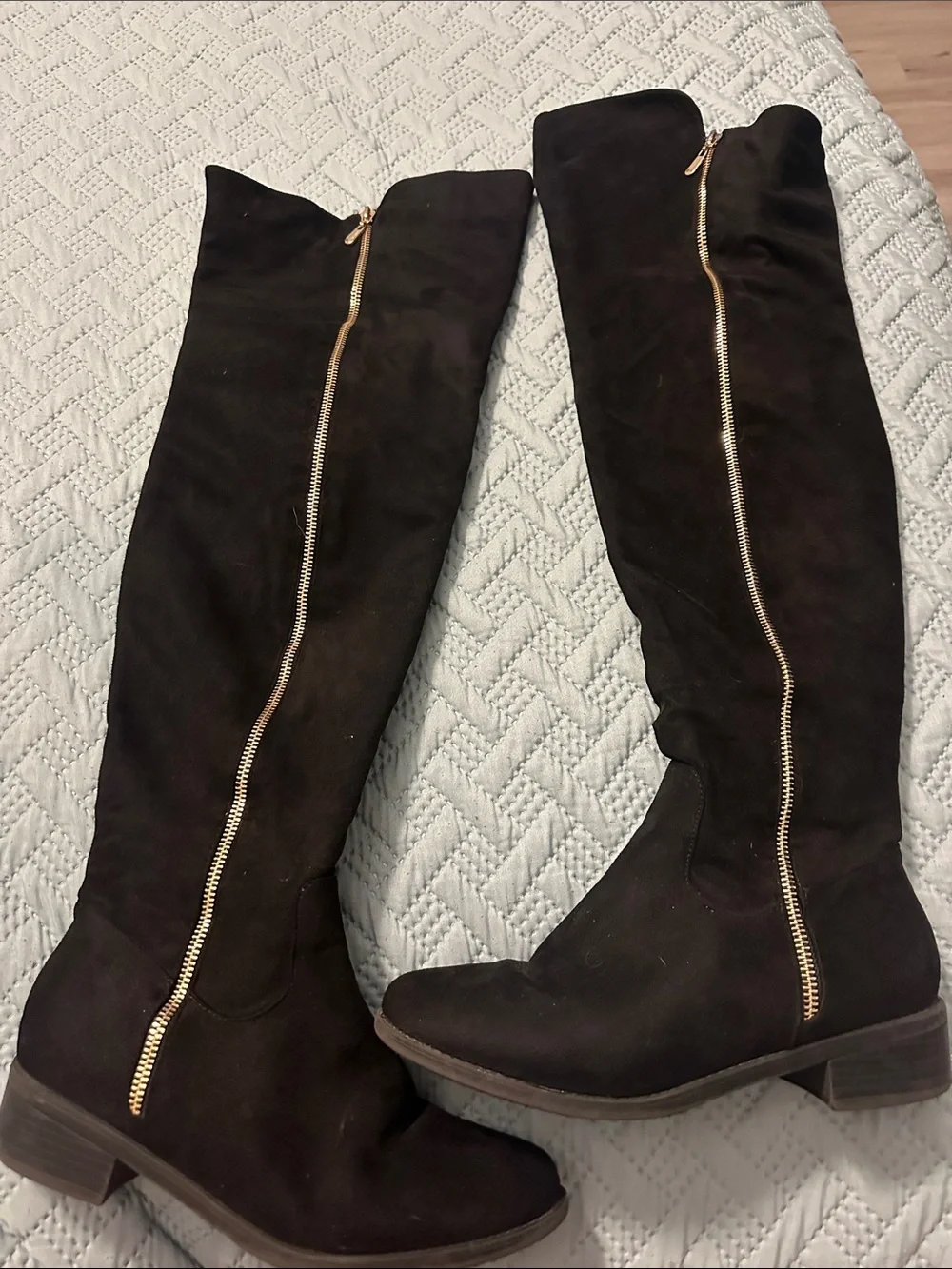 Top Moda Women's Black Suede Over-the-Knee Zip Boots size 9